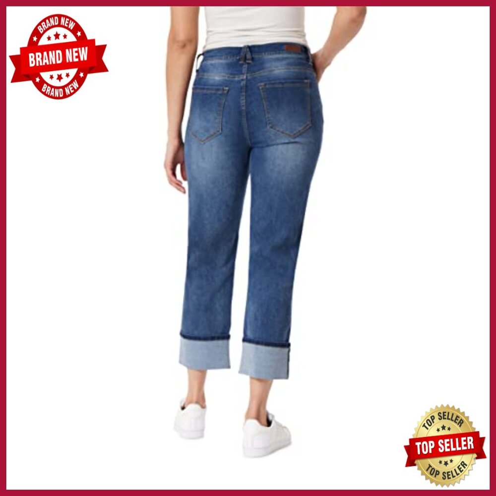 Straight Leg Crop Jeans, Mid Rise, 26" Inseam, Stretch Denim, 5 Pockets - Picture 2 of 7